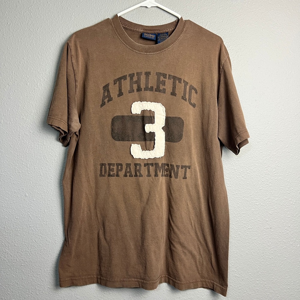 No Boundaries Y2K Grunge Athletic Department Graphic T-Shirt Brown Cotton Mens L